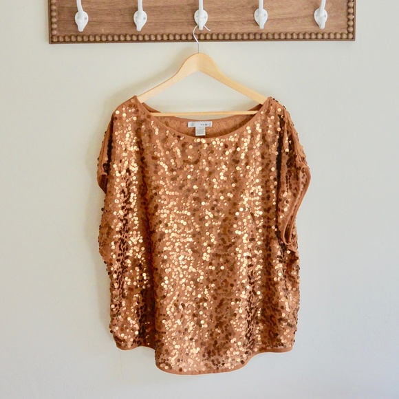 WD.NY Tops - WD.NY Bronze/Light Brown Sequined Blouse 1X